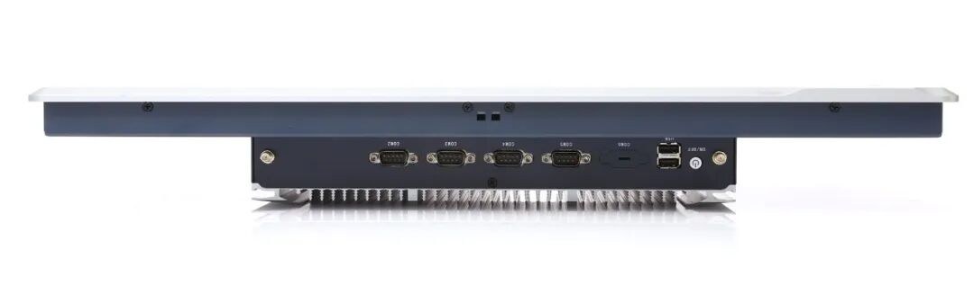 EPC-W2122B 工业控制一体机背部接口整体特写，展示丰富的工业现场接入端子