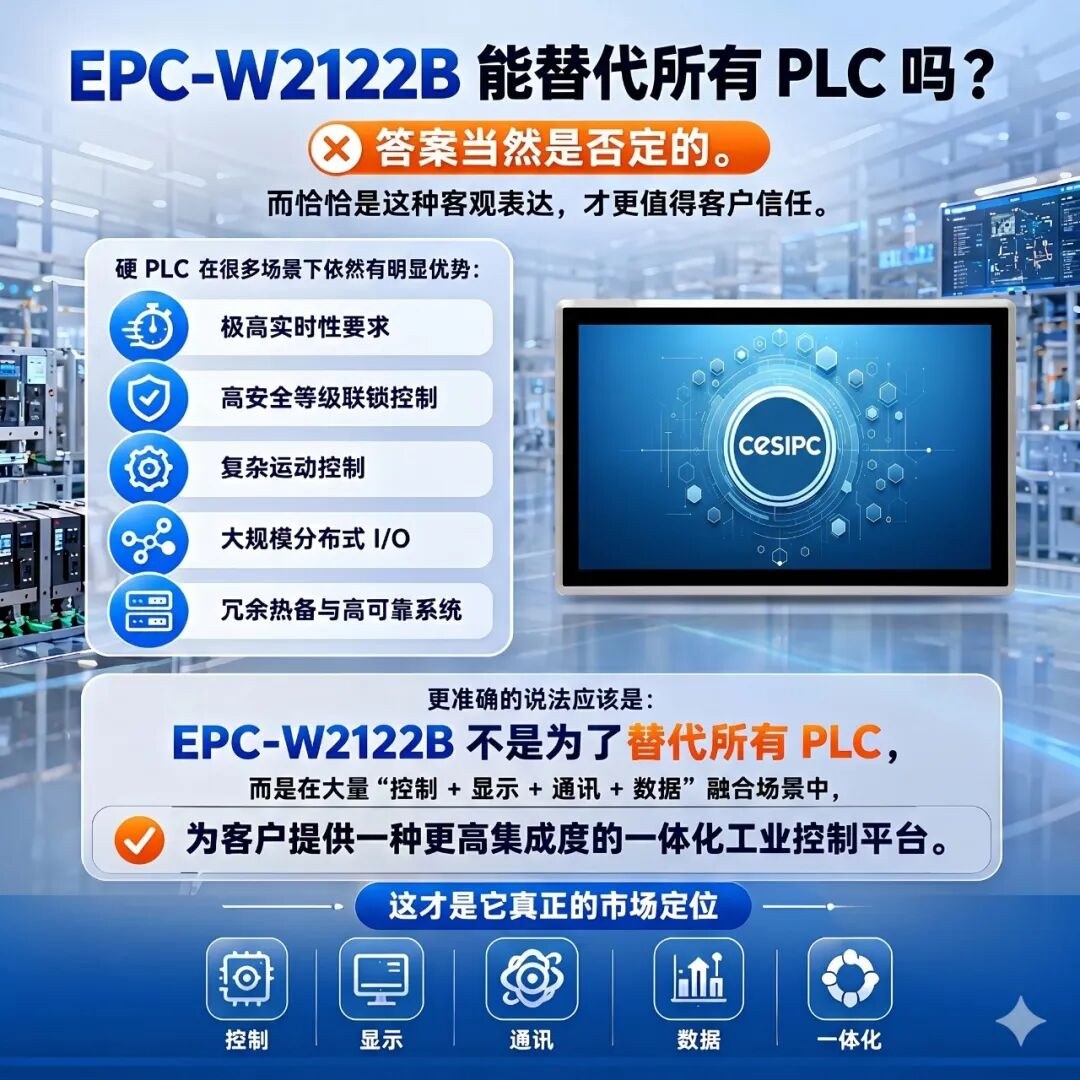 EPC-W2122B 能替代所有 PLC 吗——不是替代所有 PLC，而是提供更高集成度的一体化工业控制平台