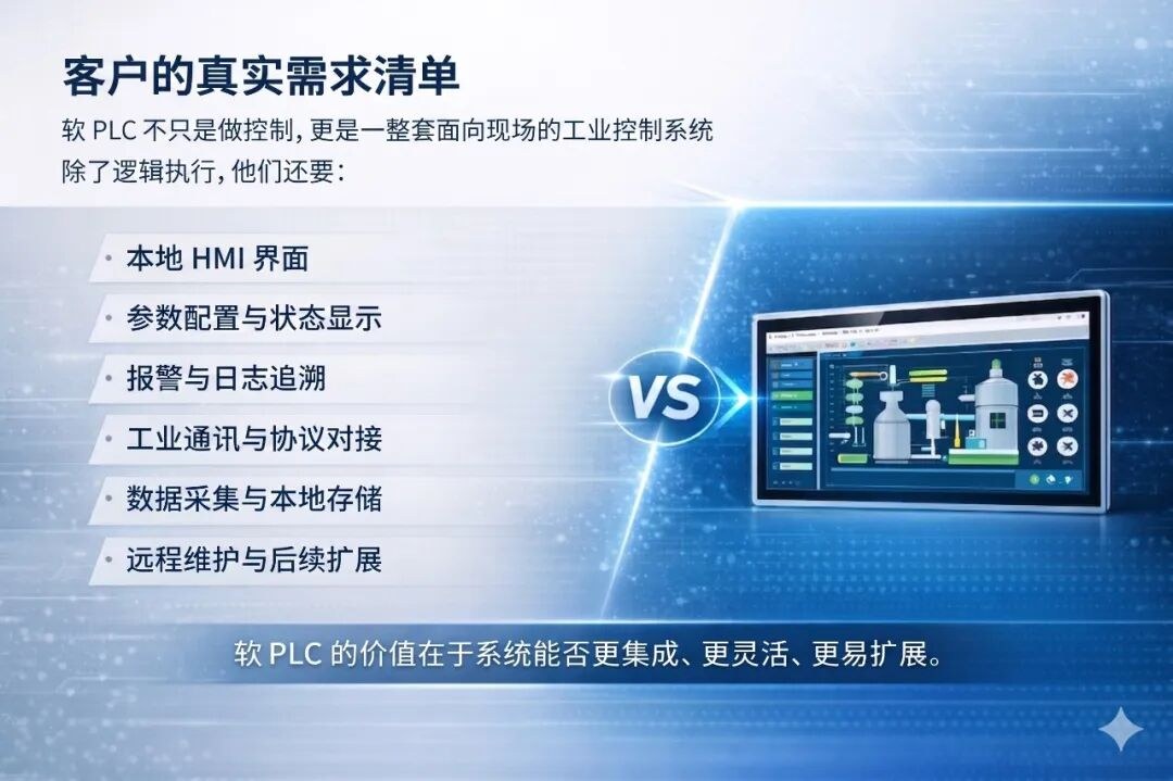 EPC-W2122B 软 PLC 平台对应的客户真实需求清单：HMI、参数、报警、通讯、数据、远程维护