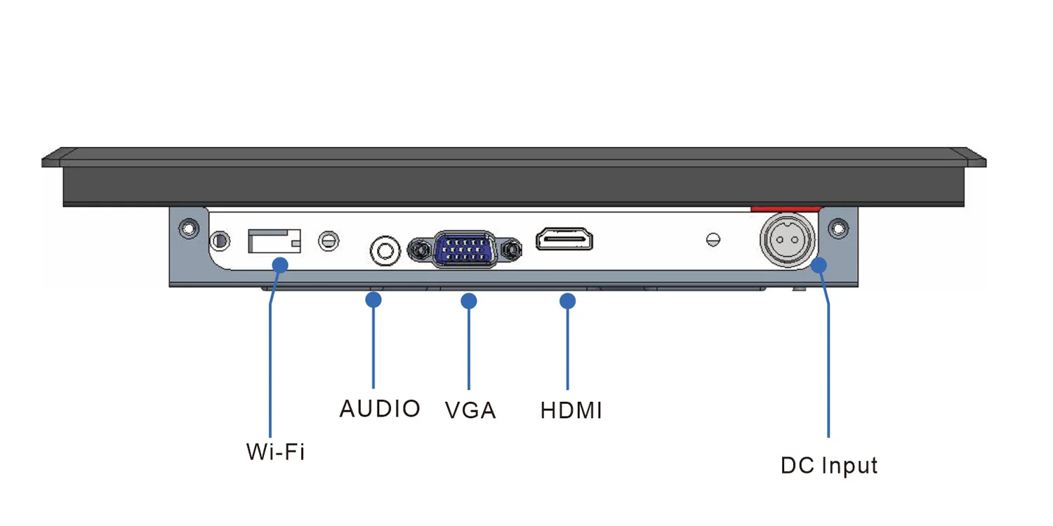 FPM-S1002A 工业显示器（标准屏） - 前面板 I/O 接口布局图