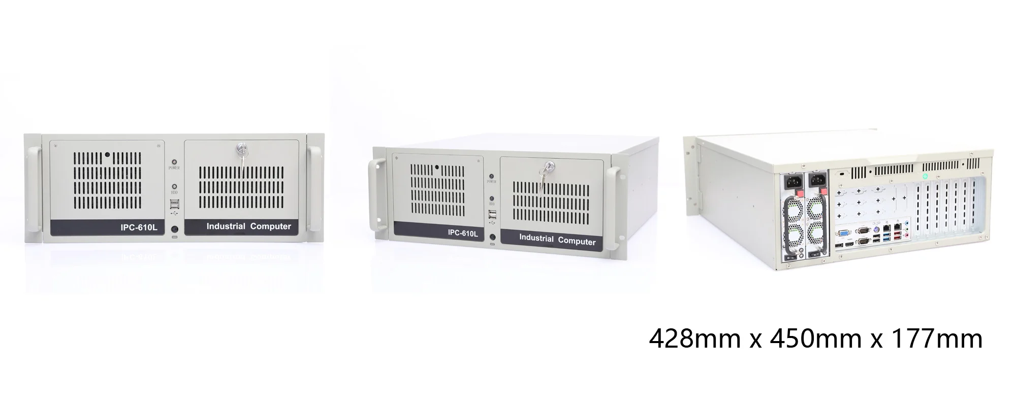 IPC-610-ISeries 上架式工业服务器 - 三视图尺寸图（mm）