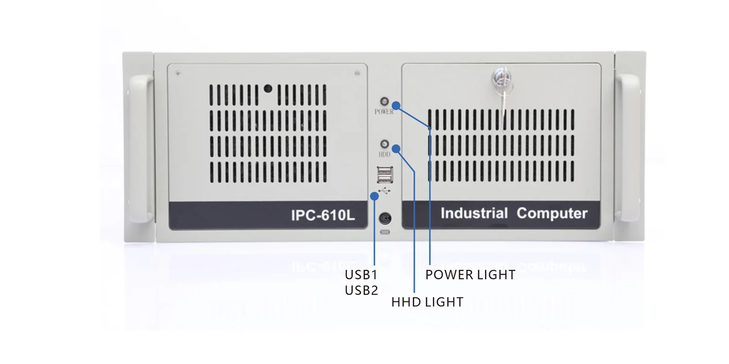 IPC-610-ISeries 上架式工业服务器 - 前面板 I/O 接口布局图