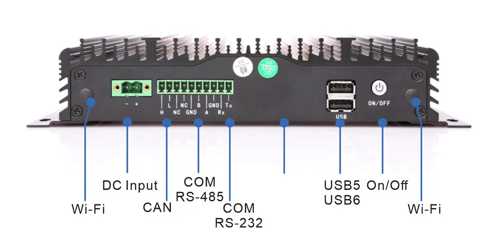 UPC-206E 通用型BOX工控机 - 后面板 I/O 接口布局图