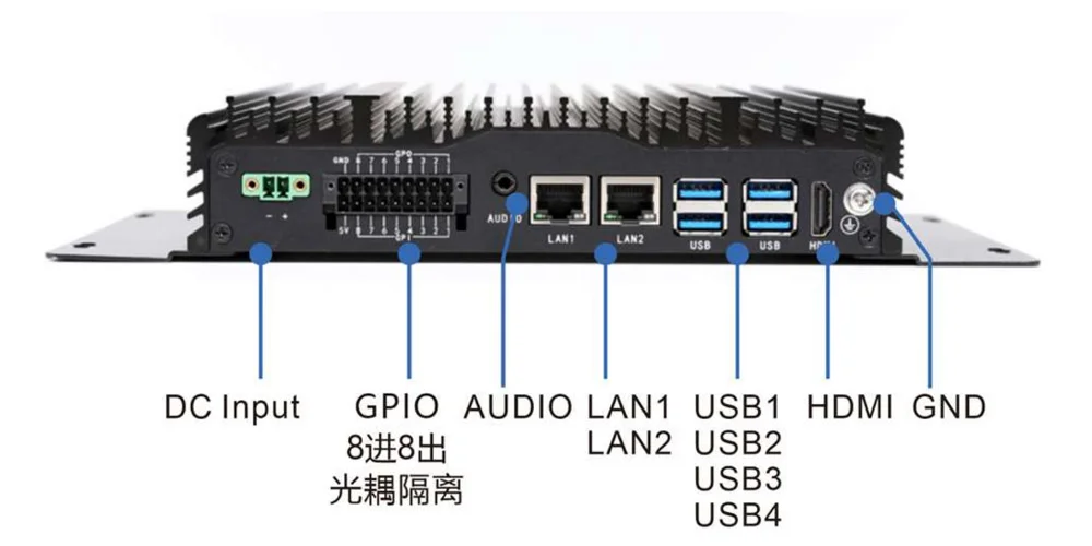 UPC-209B 通用型BOX工控机 - 前面板 I/O 接口布局图