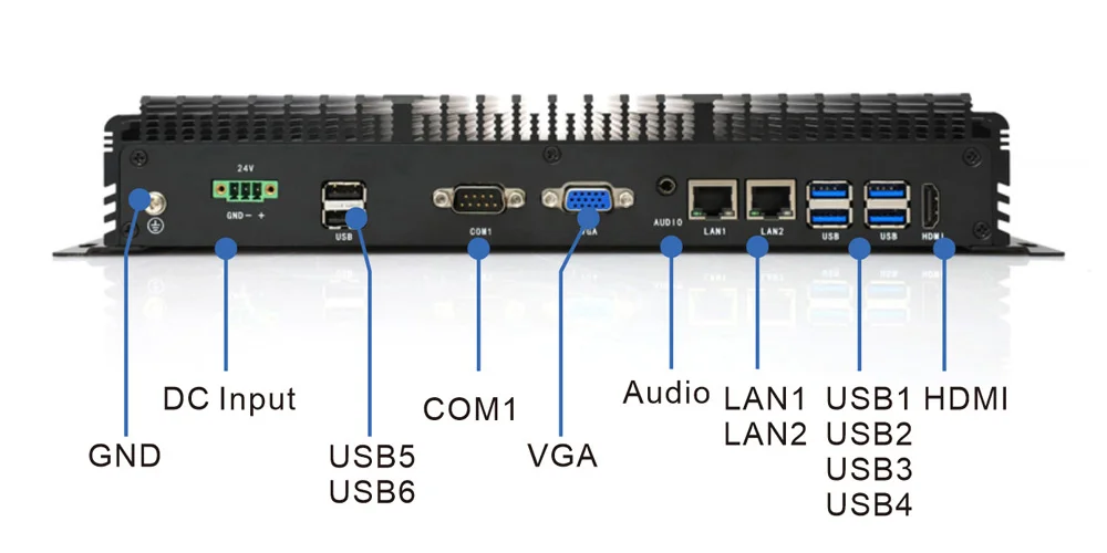 UPC-302D 通用型BOX工控机 - 前面板 I/O 接口布局图