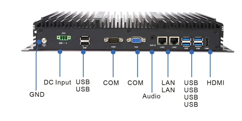 UPC-302F 通用型BOX工控机 - 前面板 I/O 接口布局图