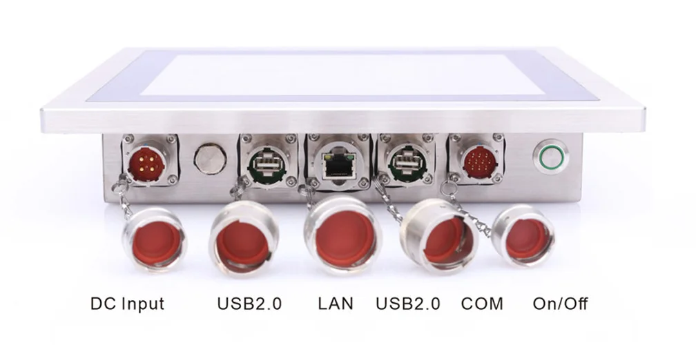 WPC-S1072A-G 全封闭高防护工业平板（G级 / IP69K） - 前面板 I/O 接口布局图