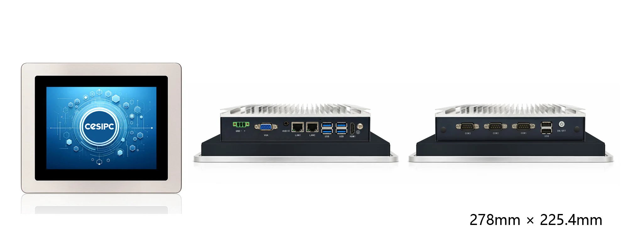 WPC-S1092A-S 嵌入式洁净工业平板（S级 / IP69K前面板） - 三视图尺寸图（mm）