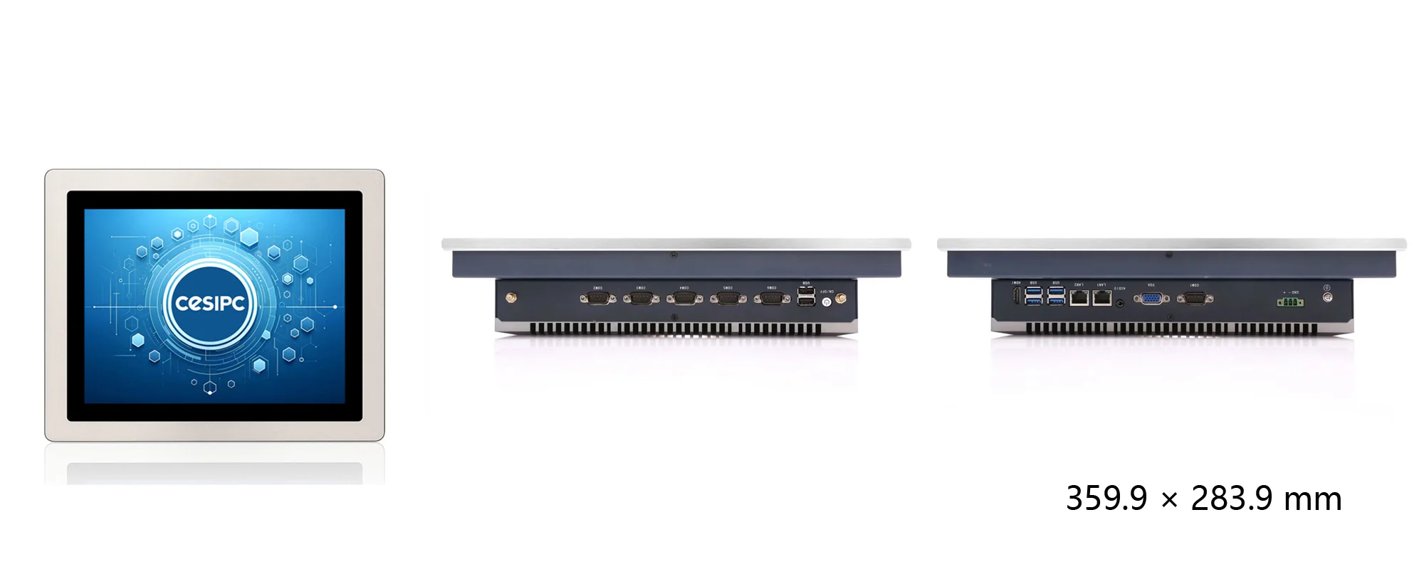 WPC-S1522A-S 嵌入式洁净工业平板（S级 / IP69K前面板） - 三视图尺寸图（mm）