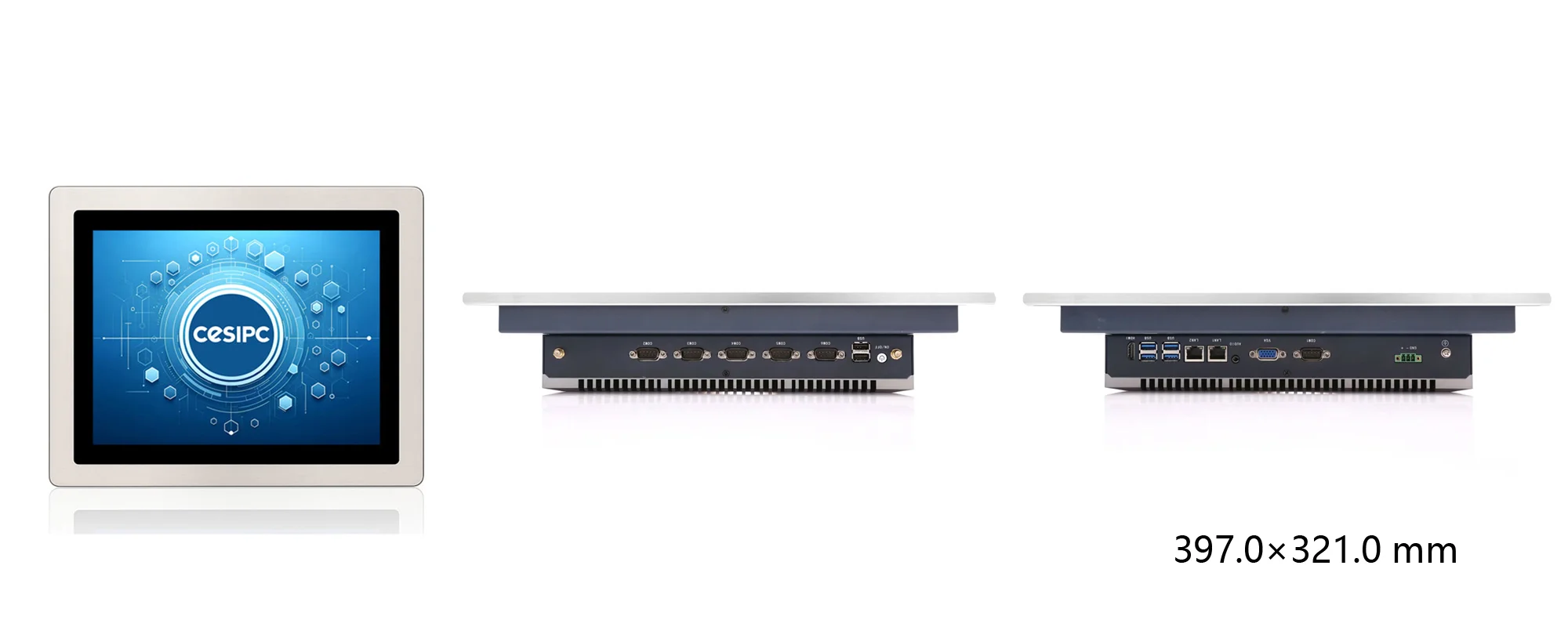 WPC-S1762A-S 嵌入式洁净工业平板（S级 / IP69K前面板） - 三视图尺寸图（mm）