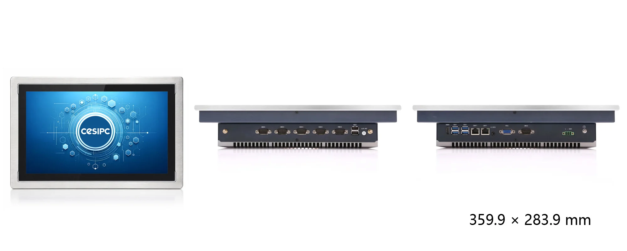 WPC-W1562A-S 宽屏嵌入式洁净平板（S级 / IP69K前面板） - 三视图尺寸图（mm）